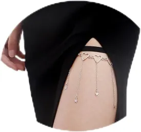 Thigh Chain Sexy Metal Chain Love Tassel Star Thigh Chain, Gold Silver Elastic Band Leg Ring