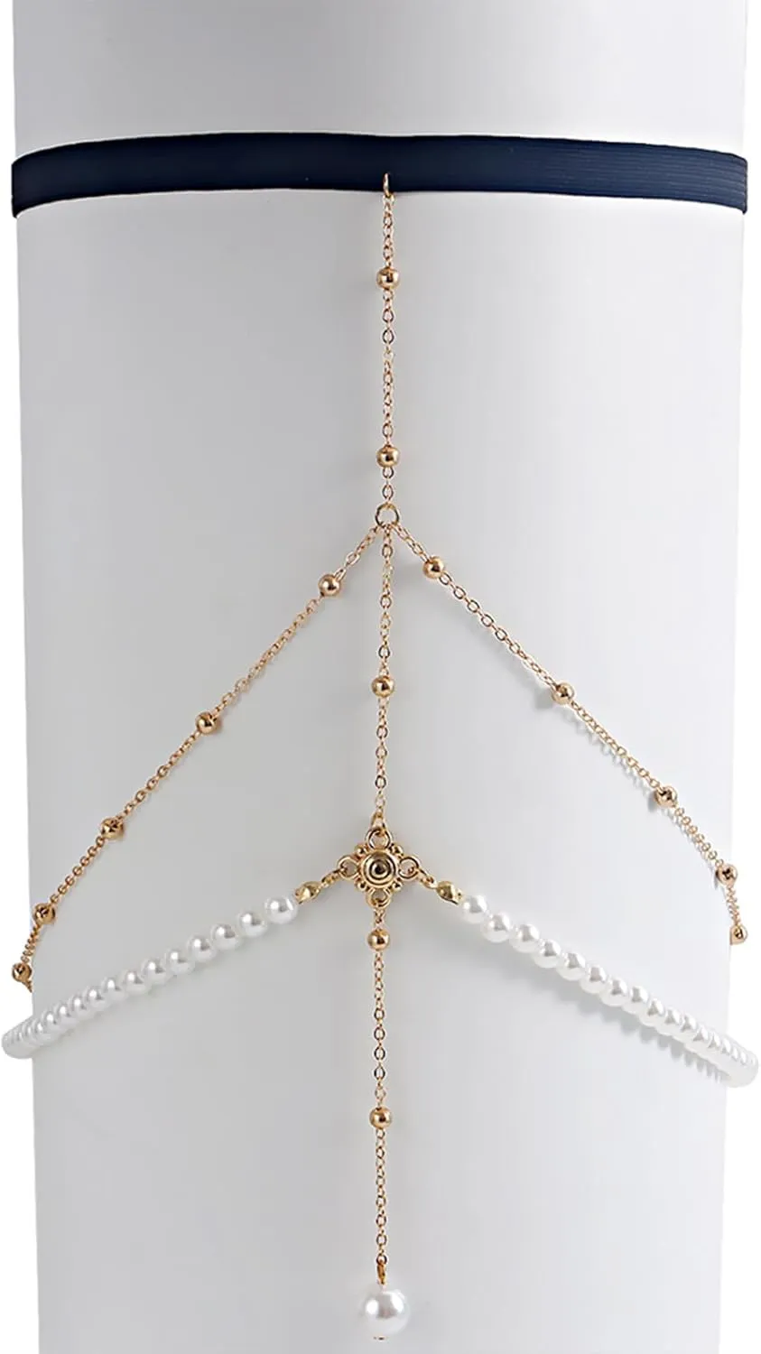 Thigh Chain Sexy Simulation Pearl Pendant Leg Chain Gold Silver Elastic Rope Versatile Women's Leg Rings Suitable for Parties