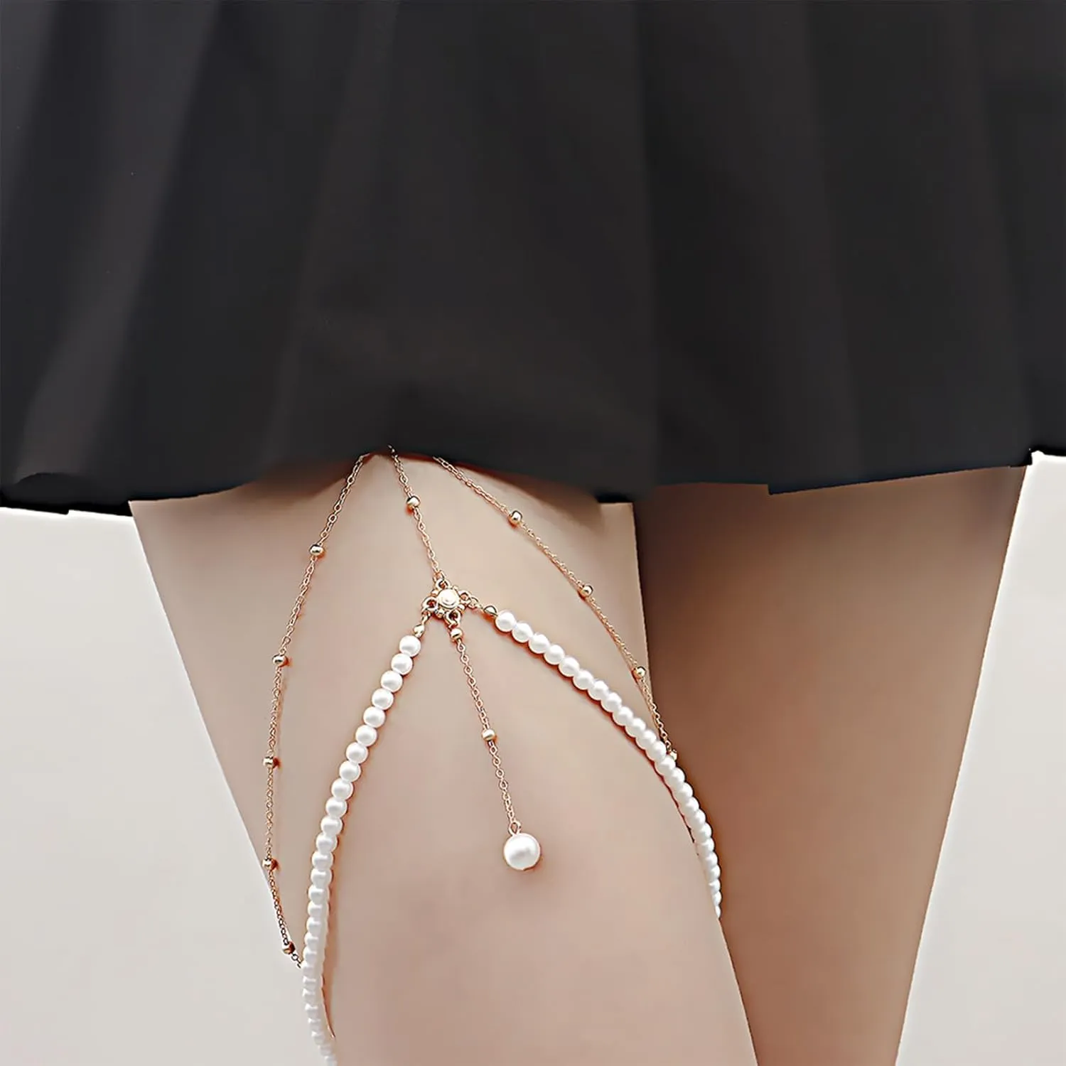 Thigh Chain Sexy Simulation Pearl Pendant Leg Chain Gold Silver Elastic Rope Versatile Women's Leg Rings Suitable for Parties