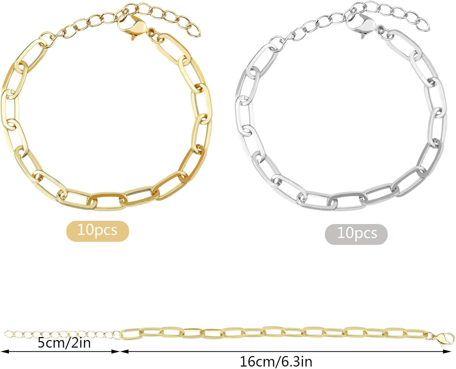tiggell 20pcs Chain Bracelets Kit Alloy Link with Lobster Clasps for Christmas DIY Women Jewelry Findings Bracelet Making (Gold & Silver)