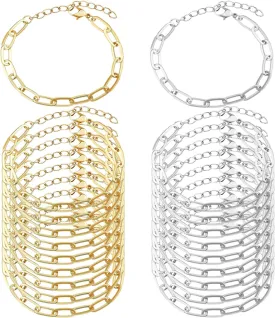 tiggell 20pcs Chain Bracelets Kit Alloy Link with Lobster Clasps for Christmas DIY Women Jewelry Findings Bracelet Making (Gold & Silver)