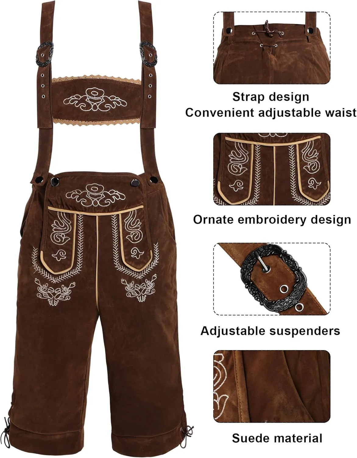 Toulite German Oktoberfest Costume Set Men Lederhosen Outfit Plaid Shirt Bavarian Hat Socks Beer Mug for Festival