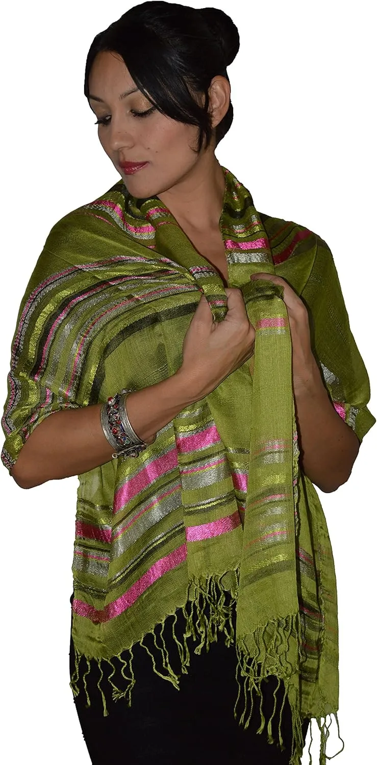Treasures Of Morocco Moroccan Shoulder Shawl Breathable Oblong Head Scarf Silky Soft Exquisite Wrap Green