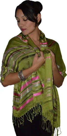 Treasures Of Morocco Moroccan Shoulder Shawl Breathable Oblong Head Scarf Silky Soft Exquisite Wrap Green