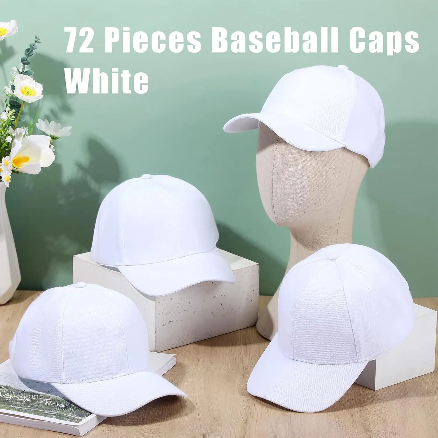 Unittype 72 Pcs Plain Baseball Caps Bulk Unisex Blank Dad Caps Adjustable Back Strap Sublimation Hats for Trucker Men Women