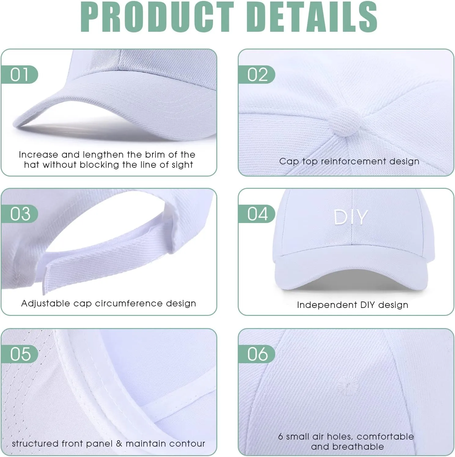 Unittype 72 Pcs Plain Baseball Caps Bulk Unisex Blank Dad Caps Adjustable Back Strap Sublimation Hats for Trucker Men Women