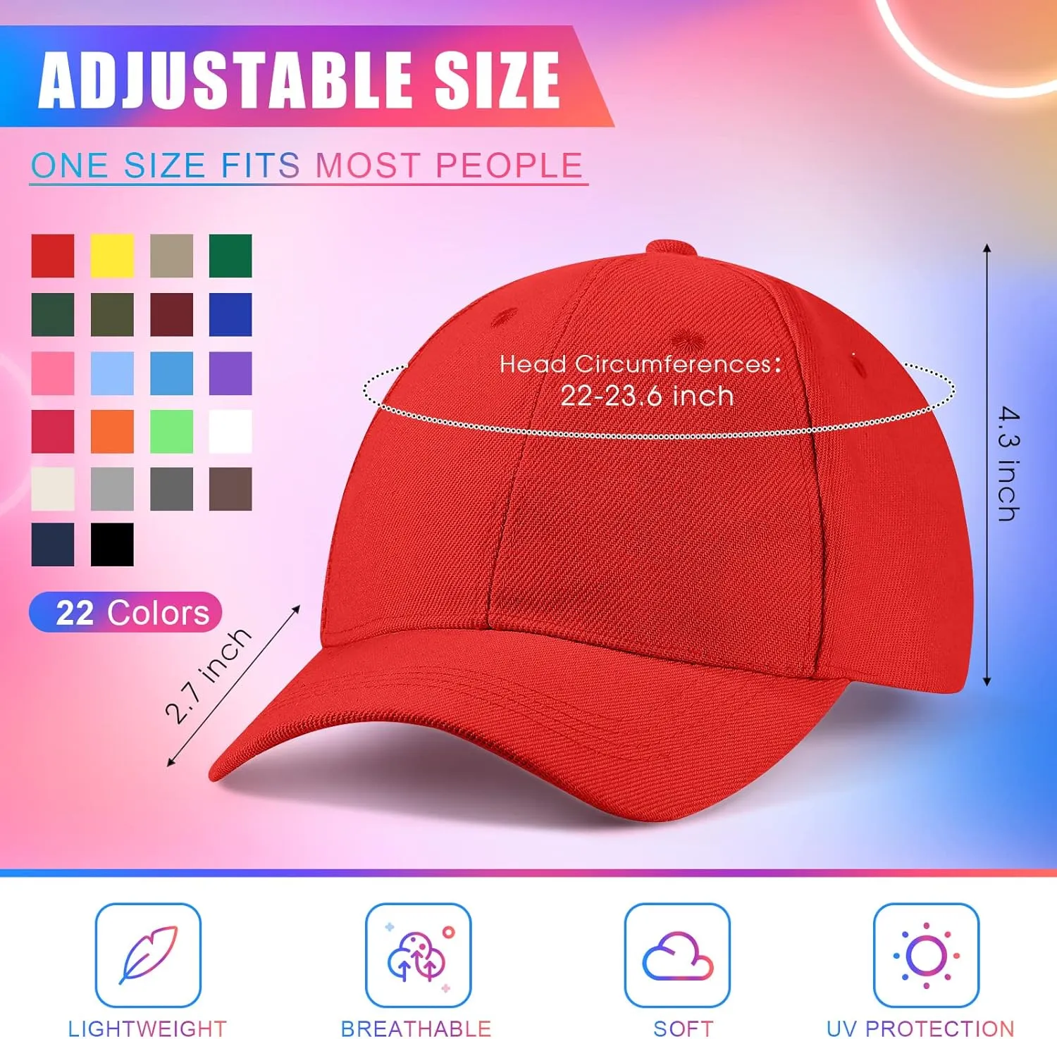 Unittype 72 Pcs Plain Baseball Caps Bulk Unisex Blank Dad Caps Adjustable Back Strap Sublimation Hats for Trucker Men Women