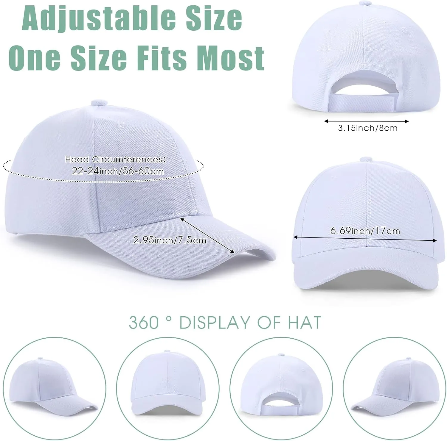Unittype 72 Pcs Plain Baseball Caps Bulk Unisex Blank Dad Caps Adjustable Back Strap Sublimation Hats for Trucker Men Women