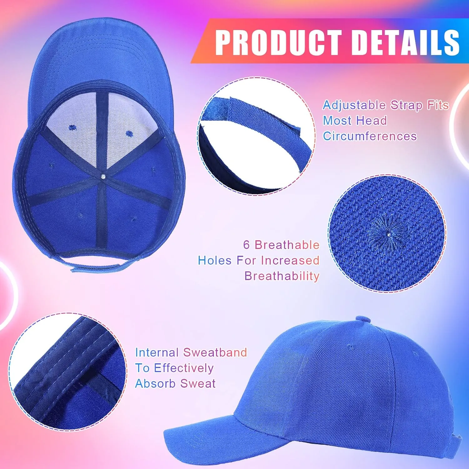 Unittype 72 Pcs Plain Baseball Caps Bulk Unisex Blank Dad Caps Adjustable Back Strap Sublimation Hats for Trucker Men Women