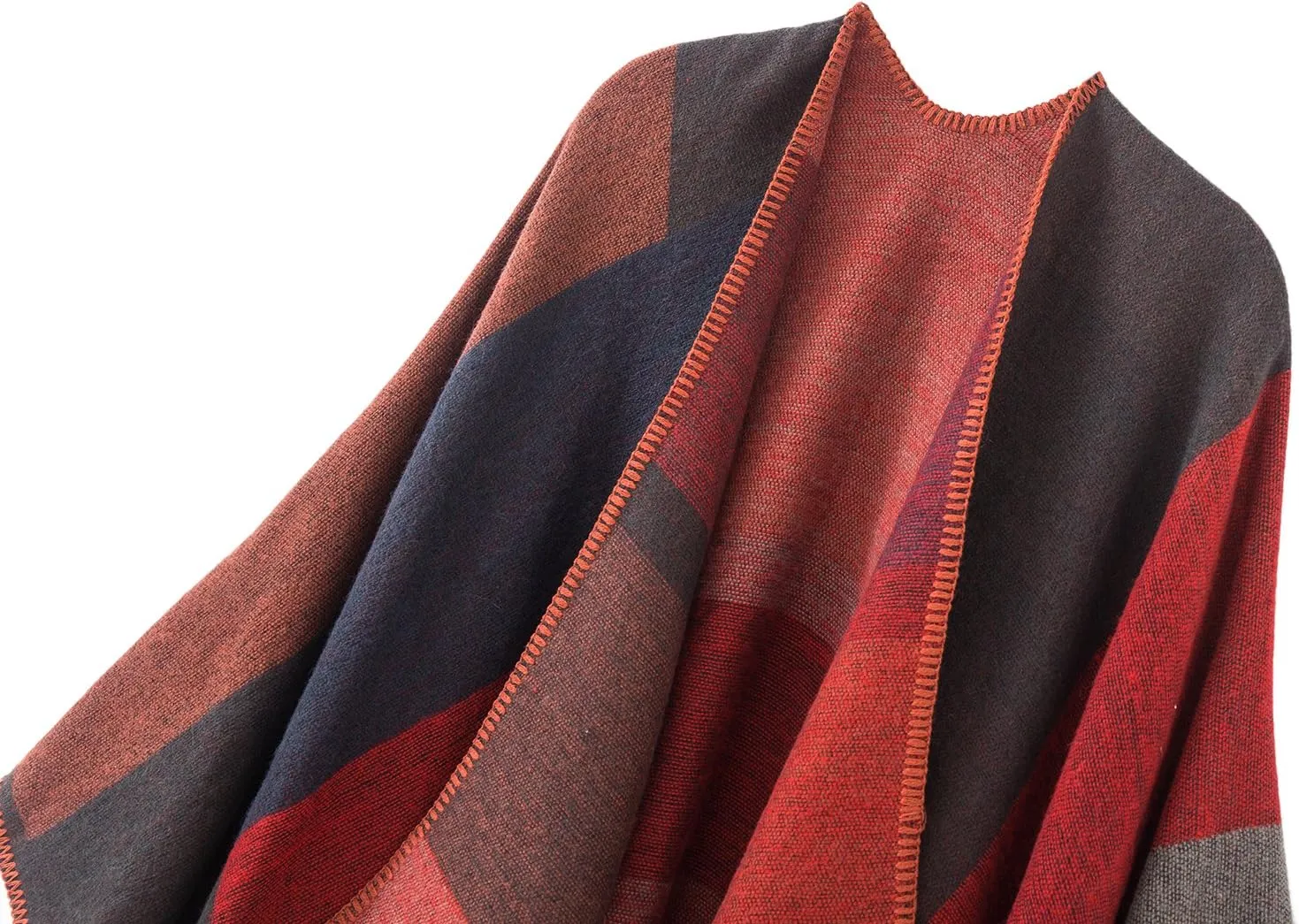 Urban CoCo Women's Color Block Shawl Wrap Open Front Poncho Cape