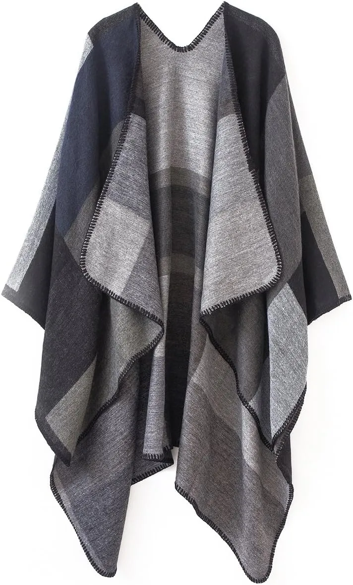 Urban CoCo Women's Color Block Shawl Wrap Open Front Poncho Cape