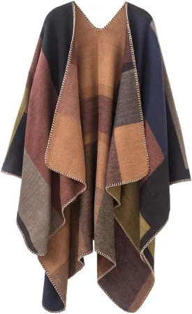 Urban CoCo Women's Color Block Shawl Wrap Open Front Poncho Cape