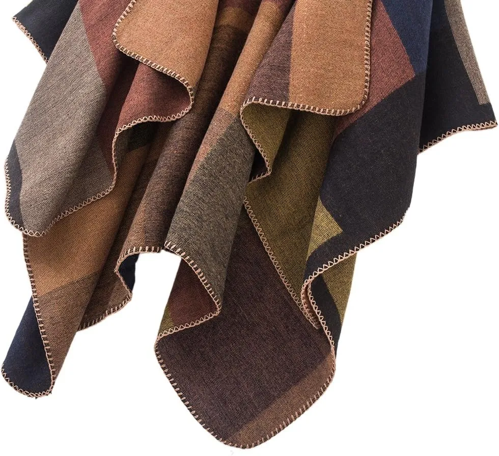 Urban CoCo Women's Color Block Shawl Wrap Open Front Poncho Cape