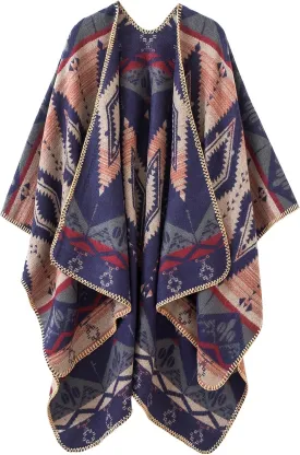 Urban CoCo Women's Color Block Shawl Wrap Open Front Poncho Cape