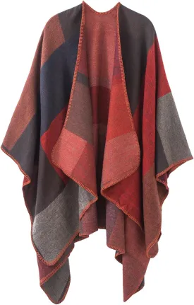Urban CoCo Women's Color Block Shawl Wrap Open Front Poncho Cape