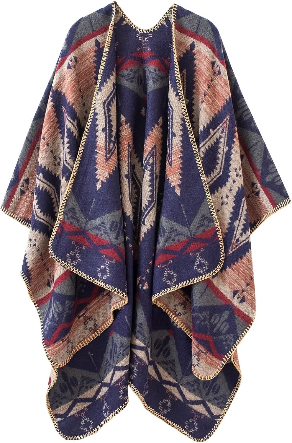 Urban CoCo Women's Color Block Shawl Wrap Open Front Poncho Cape
