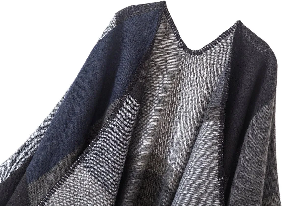 Urban CoCo Women's Color Block Shawl Wrap Open Front Poncho Cape
