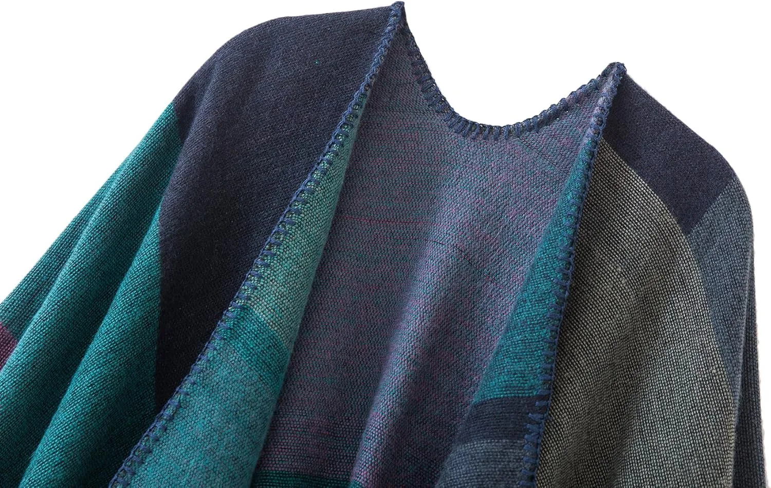 Urban CoCo Women's Color Block Shawl Wrap Open Front Poncho Cape