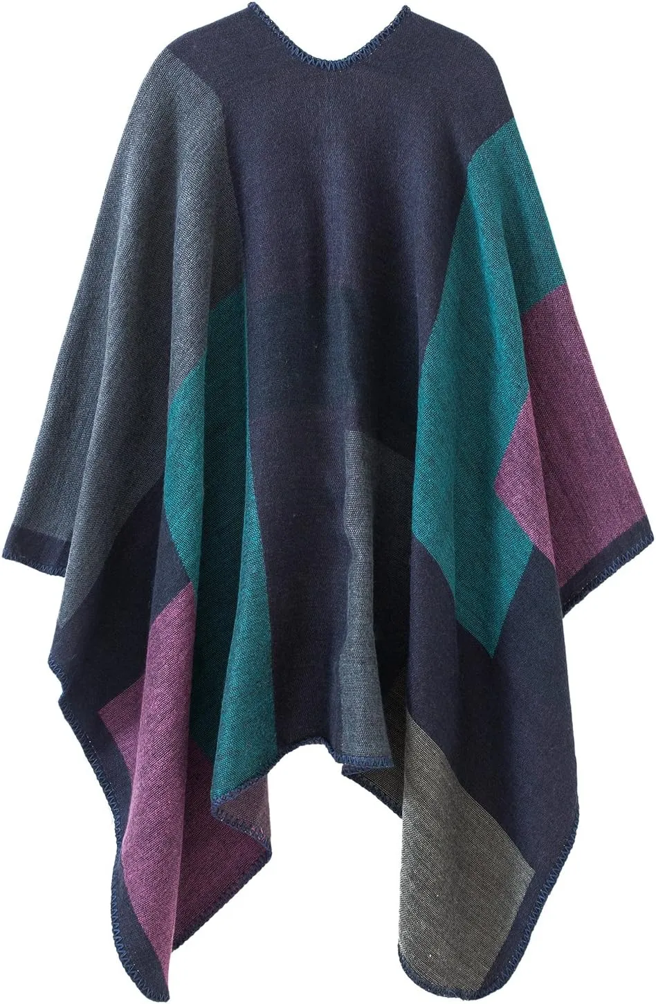 Urban CoCo Women's Color Block Shawl Wrap Open Front Poncho Cape