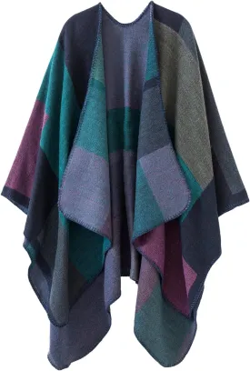 Urban CoCo Women's Color Block Shawl Wrap Open Front Poncho Cape