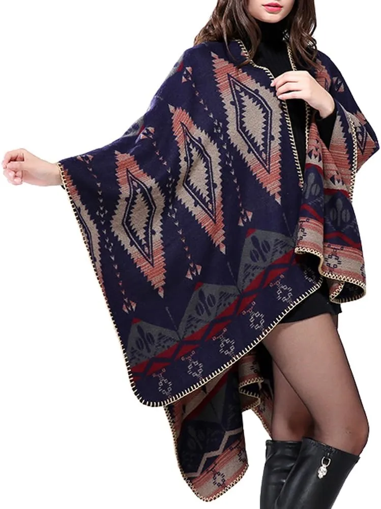 Urban CoCo Women's Color Block Shawl Wrap Open Front Poncho Cape