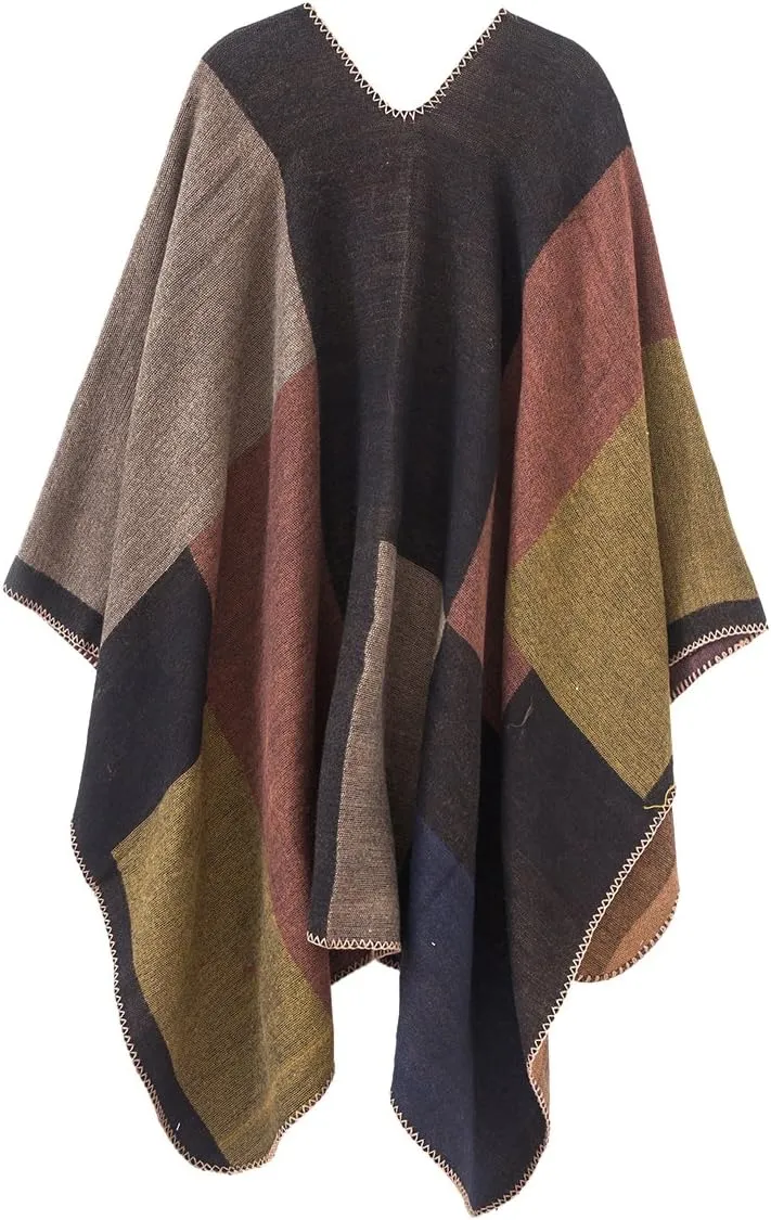 Urban CoCo Women's Color Block Shawl Wrap Open Front Poncho Cape