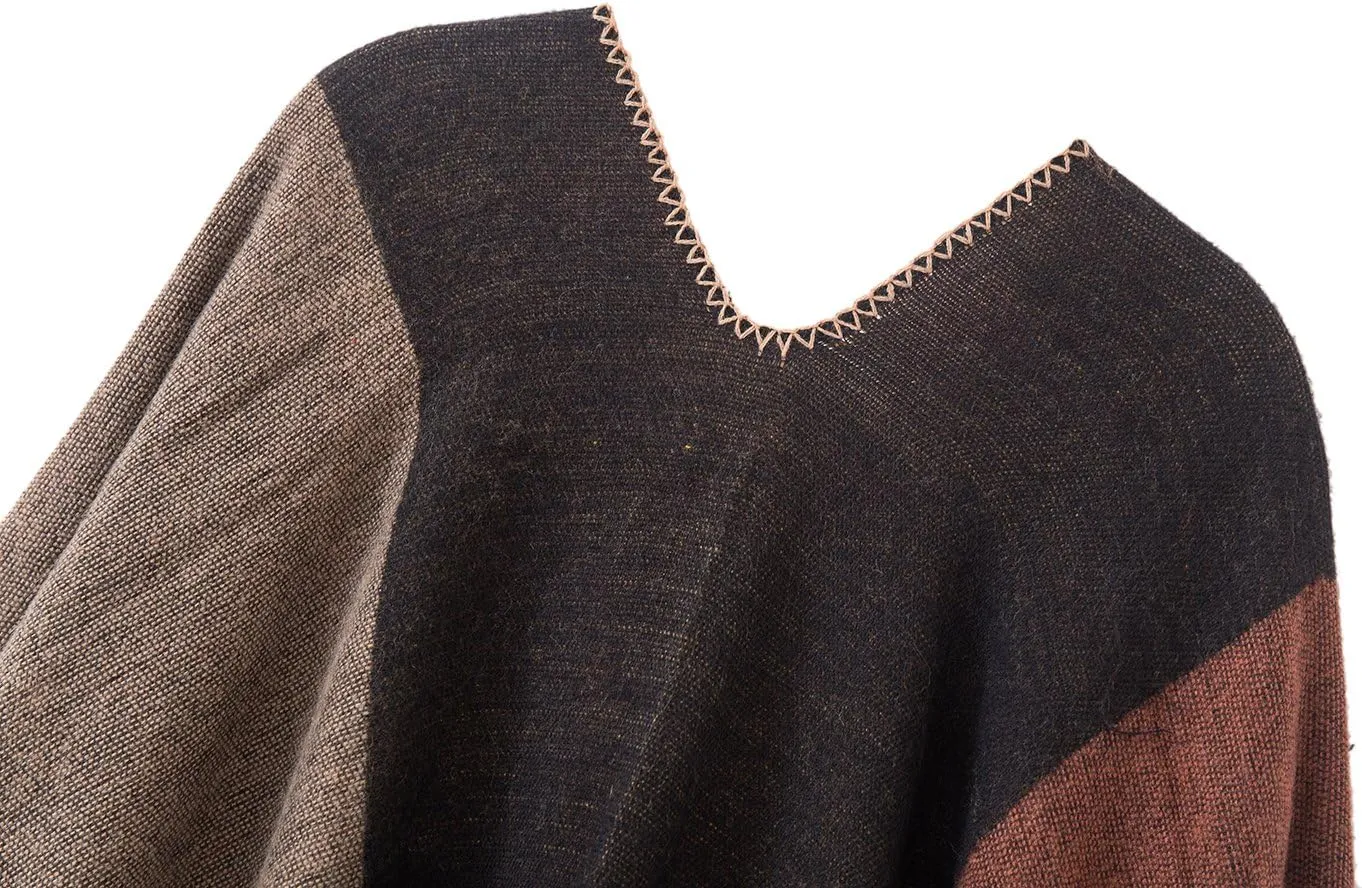 Urban CoCo Women's Color Block Shawl Wrap Open Front Poncho Cape
