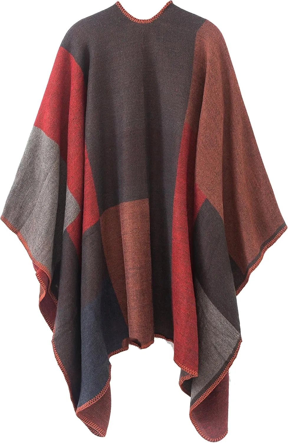 Urban CoCo Women's Color Block Shawl Wrap Open Front Poncho Cape