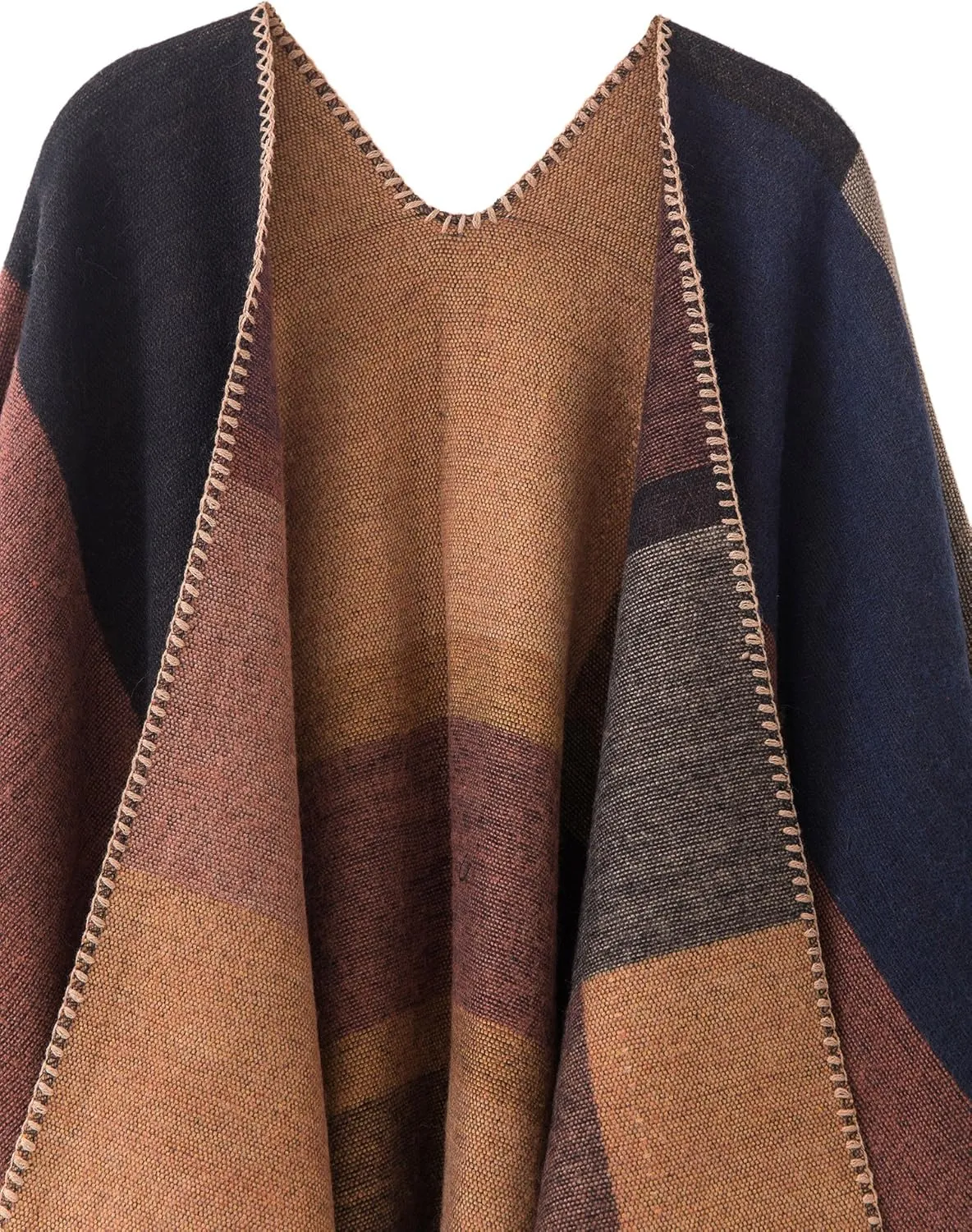 Urban CoCo Women's Color Block Shawl Wrap Open Front Poncho Cape