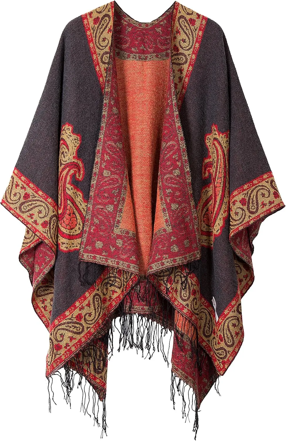 Urban CoCo Women's Retro Style Vintage Pattern Tassel Poncho Shawl Cape Wraps For Women