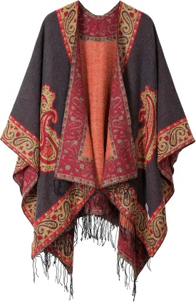 Urban CoCo Women's Retro Style Vintage Pattern Tassel Poncho Shawl Cape Wraps For Women