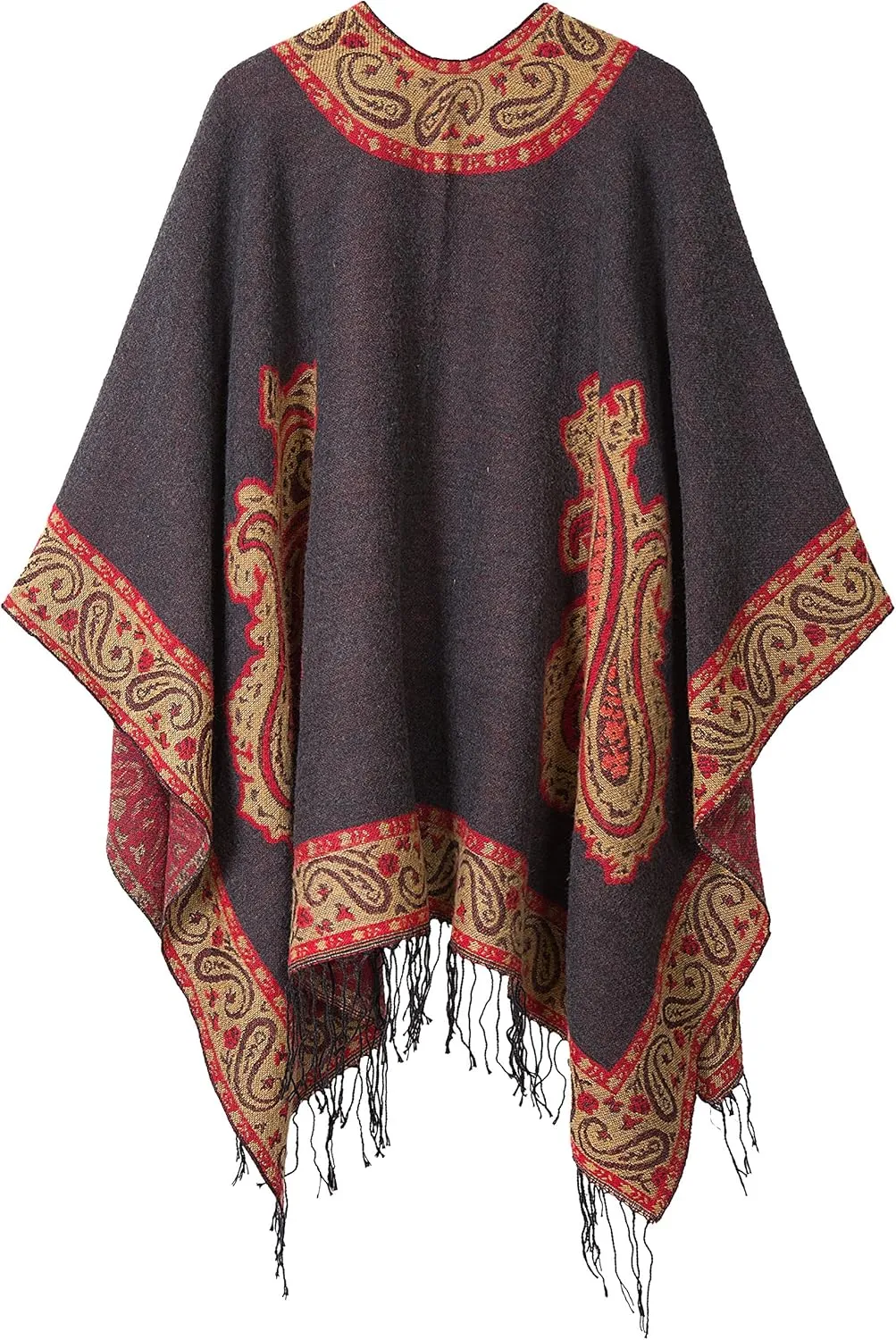 Urban CoCo Women's Retro Style Vintage Pattern Tassel Poncho Shawl Cape Wraps For Women