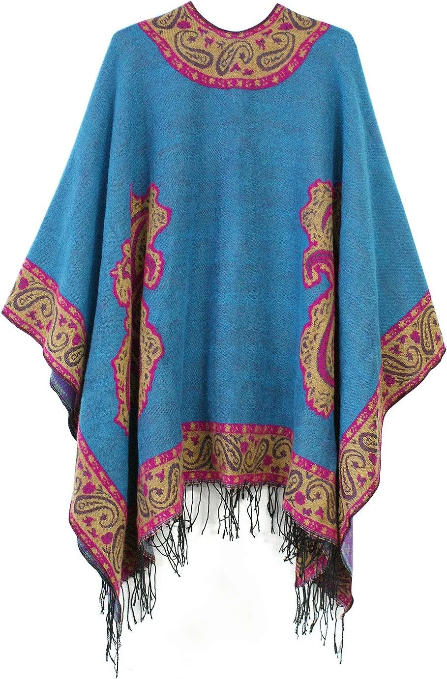Urban CoCo Women's Retro Style Vintage Pattern Tassel Poncho Shawl Cape Wraps For Women