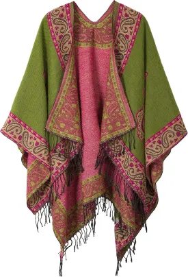 Urban CoCo Women's Retro Style Vintage Pattern Tassel Poncho Shawl Cape Wraps For Women