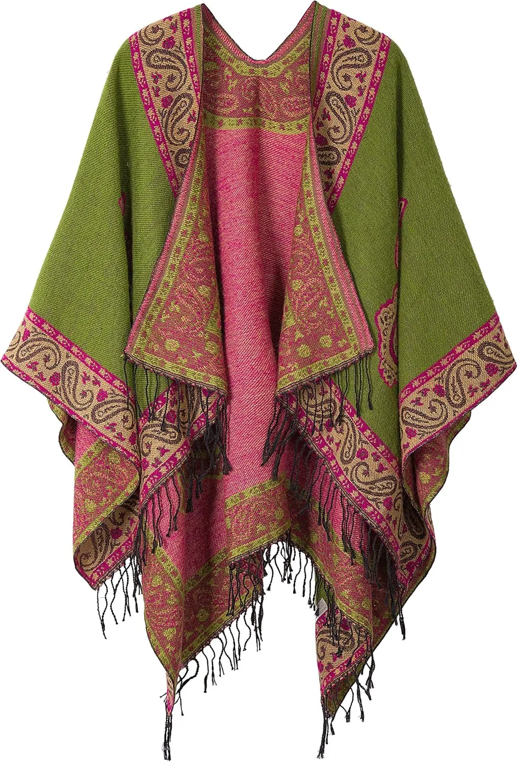 Urban CoCo Women's Retro Style Vintage Pattern Tassel Poncho Shawl Cape Wraps For Women