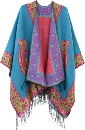 Urban CoCo Women's Retro Style Vintage Pattern Tassel Poncho Shawl Cape Wraps For Women