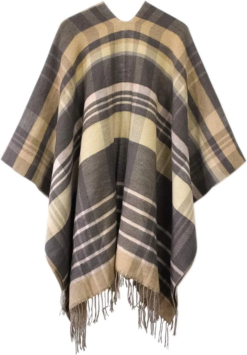 Urban CoCo Women's Winter Vintage Poncho Capes Tassel Blanket Shawl Wrap Cardigan Coat
