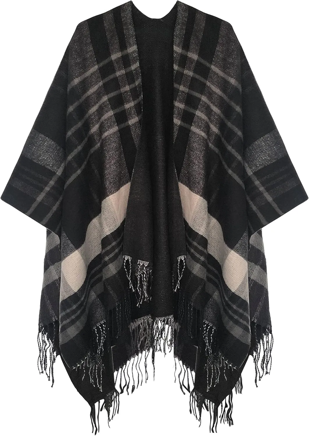 Urban CoCo Women's Winter Vintage Poncho Capes Tassel Blanket Shawl Wrap Cardigan Coat