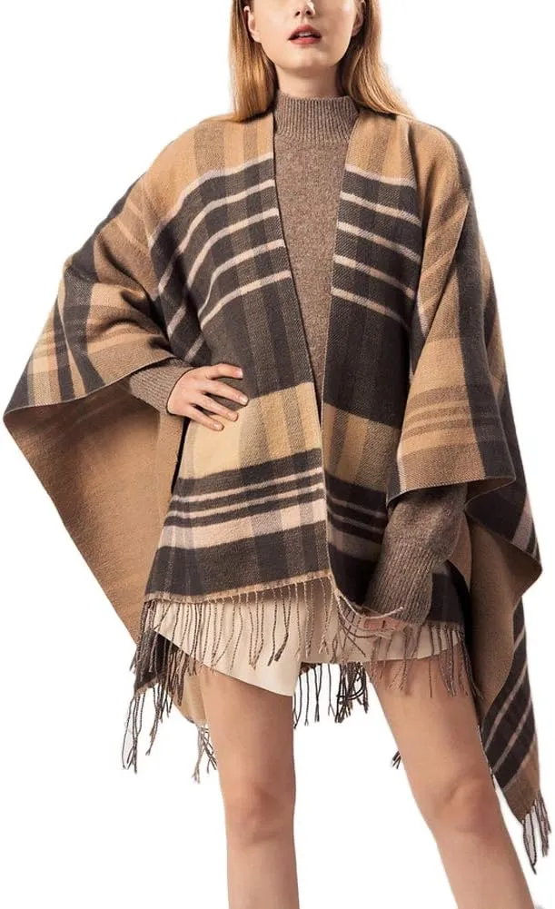 Urban CoCo Women's Winter Vintage Poncho Capes Tassel Blanket Shawl Wrap Cardigan Coat