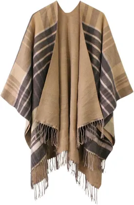 Urban CoCo Women's Winter Vintage Poncho Capes Tassel Blanket Shawl Wrap Cardigan Coat
