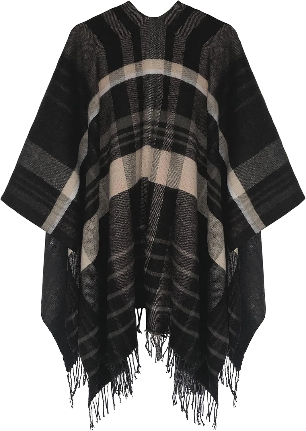 Urban CoCo Women's Winter Vintage Poncho Capes Tassel Blanket Shawl Wrap Cardigan Coat