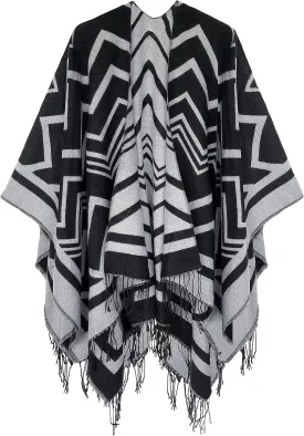 Urban CoCo Women's Winter Vintage Poncho Capes Tassel Blanket Shawl Wrap Cardigan Coat