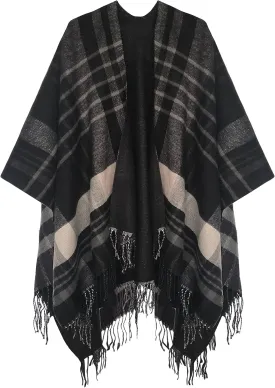 Urban CoCo Women's Winter Vintage Poncho Capes Tassel Blanket Shawl Wrap Cardigan Coat