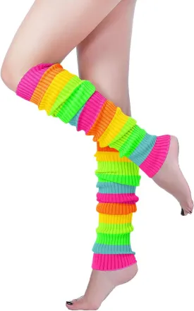 v28 Women Warm Leg Warmers 80s Retro Party Costume Knit Ballet Neon Long Socks