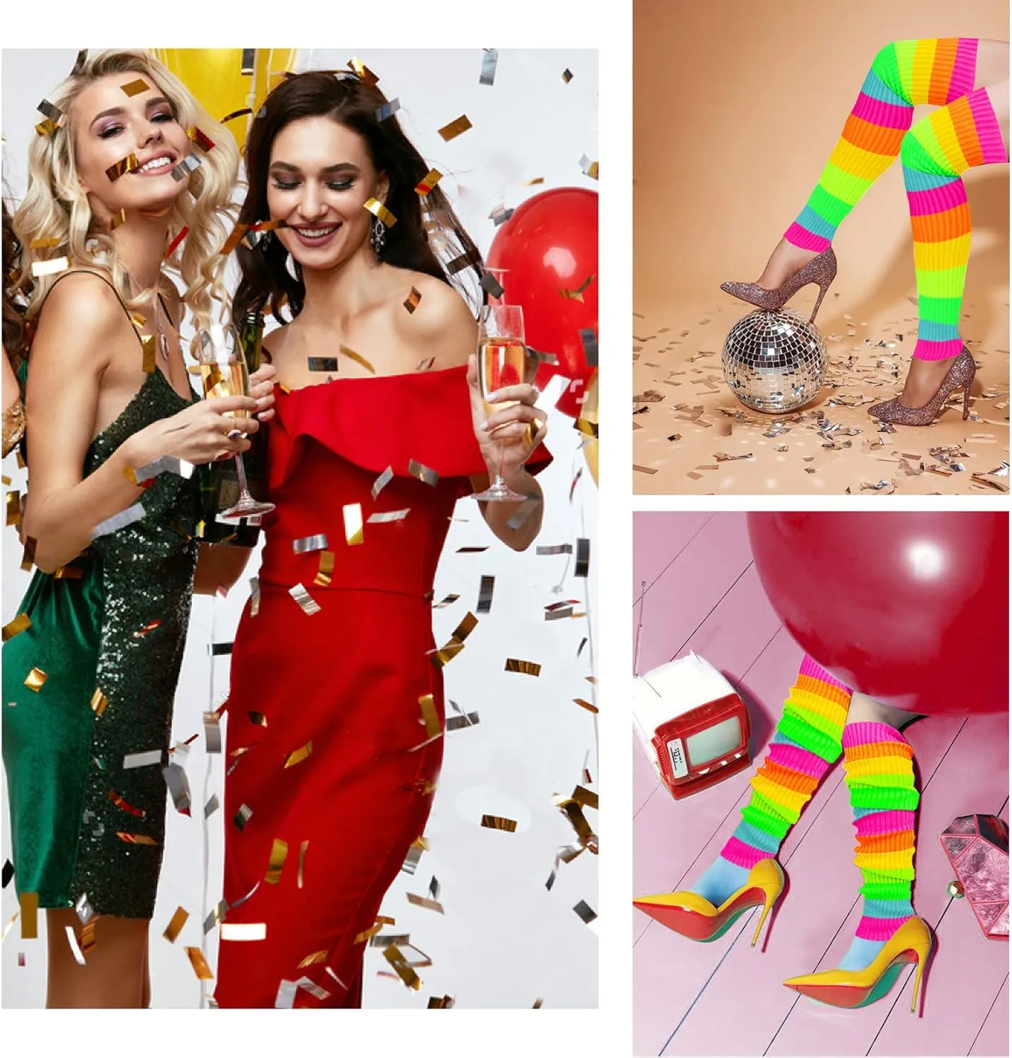 v28 Women Warm Leg Warmers 80s Retro Party Costume Knit Ballet Neon Long Socks