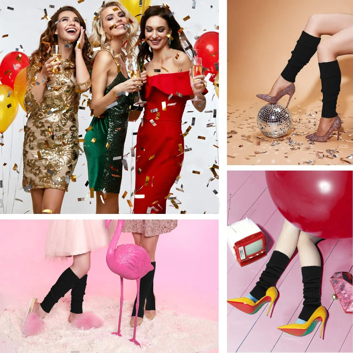 v28 Women Warm Leg Warmers 80s Retro Party Costume Knit Ballet Neon Long Socks