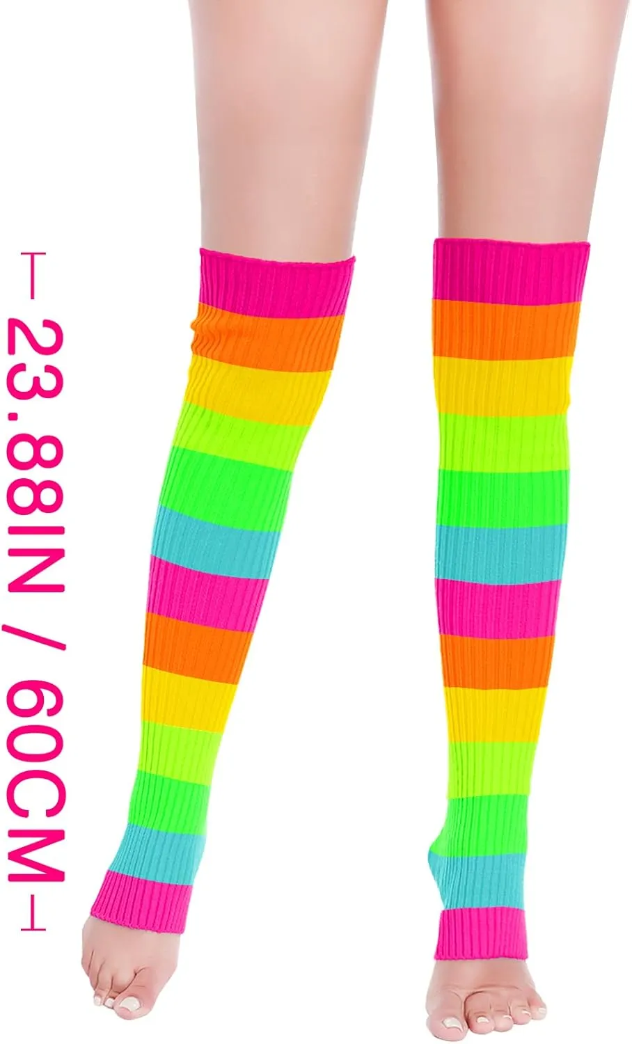 v28 Women Warm Leg Warmers 80s Retro Party Costume Knit Ballet Neon Long Socks