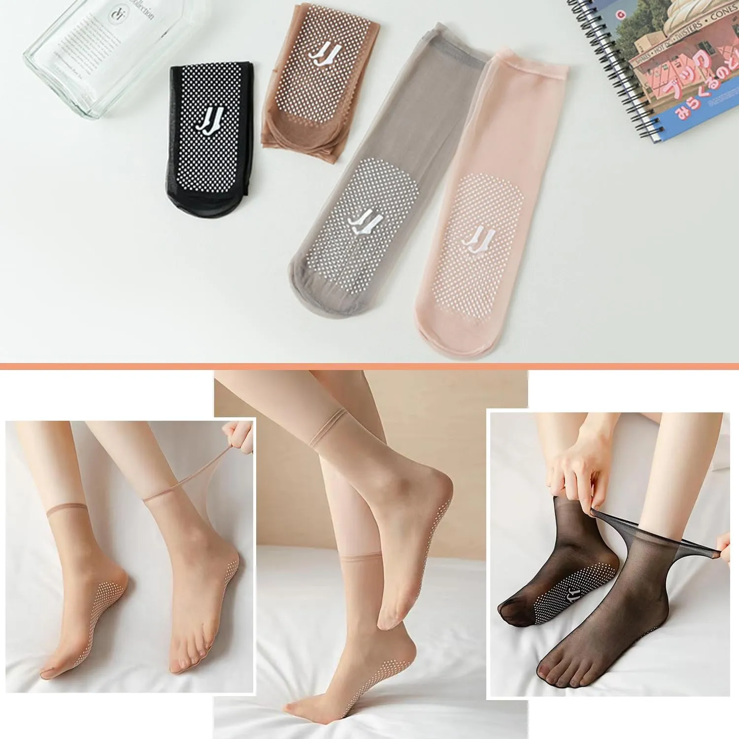 Vylinox Bareblend Socks - 10 Pairs Sheer Ankle Nylon Invisible Slip-Resistant Crystal Silk Ultra-Thin Stockings