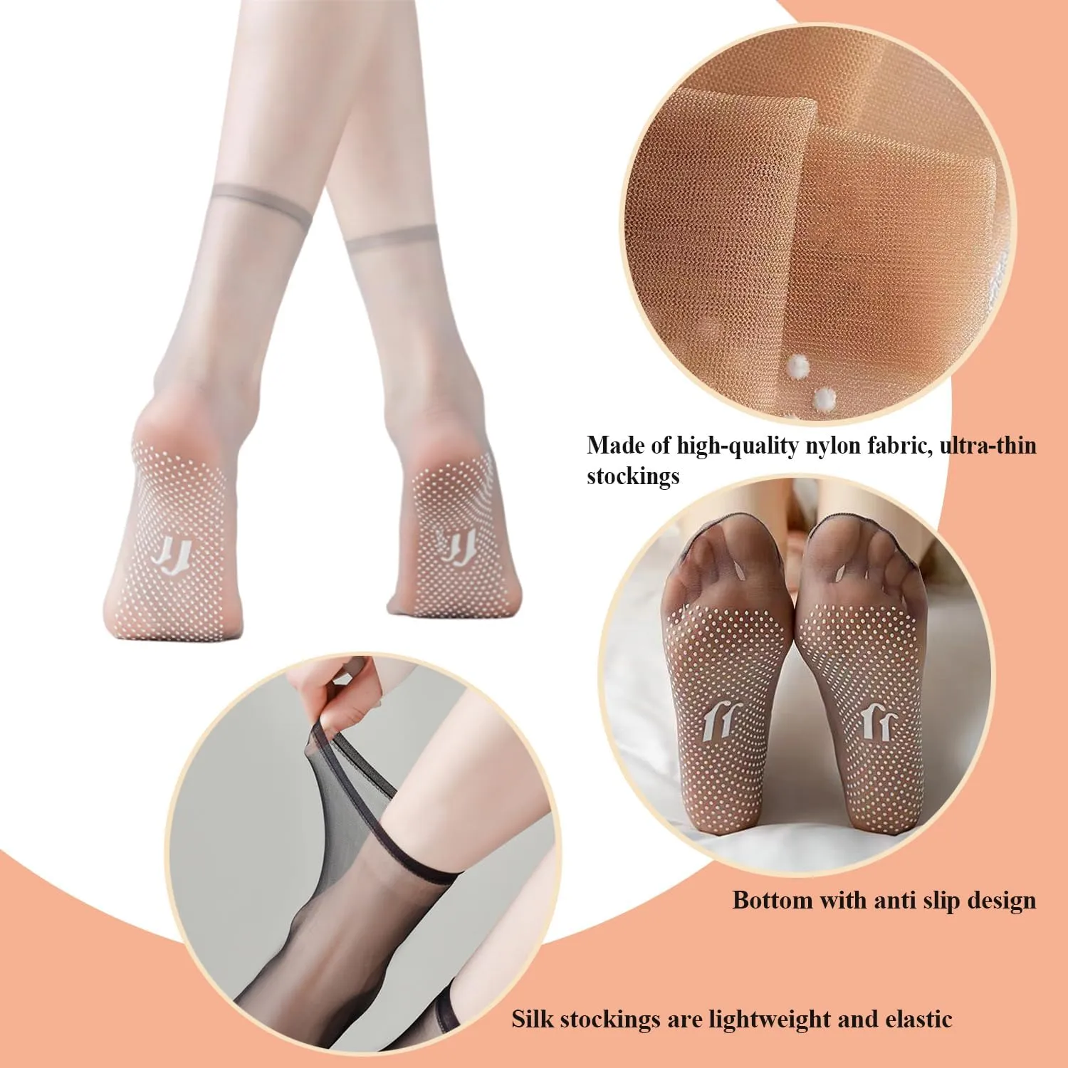 Vylinox Bareblend Socks - 10 Pairs Sheer Ankle Nylon Invisible Slip-Resistant Crystal Silk Ultra-Thin Stockings