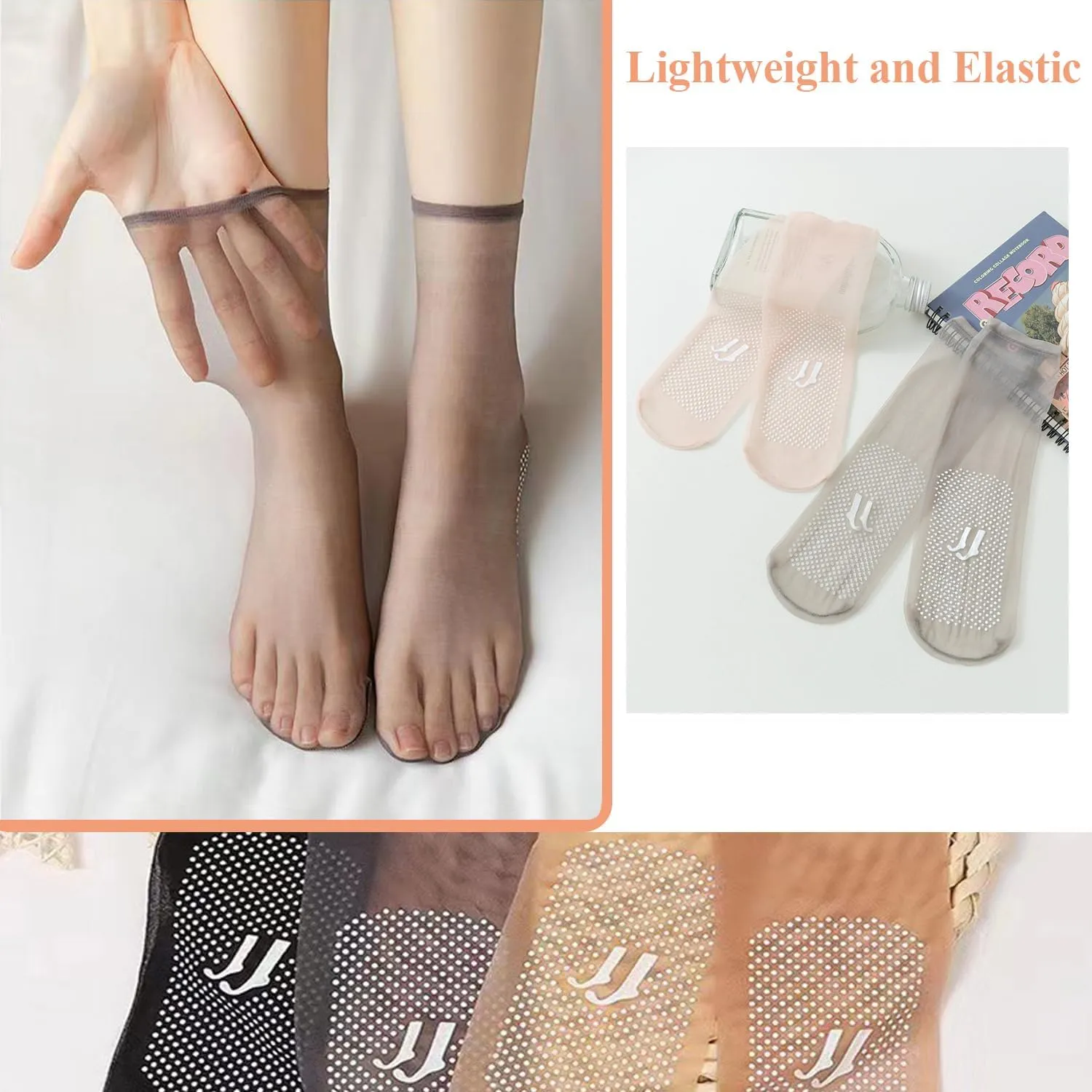 Vylinox Bareblend Socks - 10 Pairs Sheer Ankle Nylon Invisible Slip-Resistant Crystal Silk Ultra-Thin Stockings